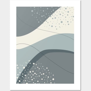 Grey and Ivory Modern Abstract Organic Shapes Posters and Art